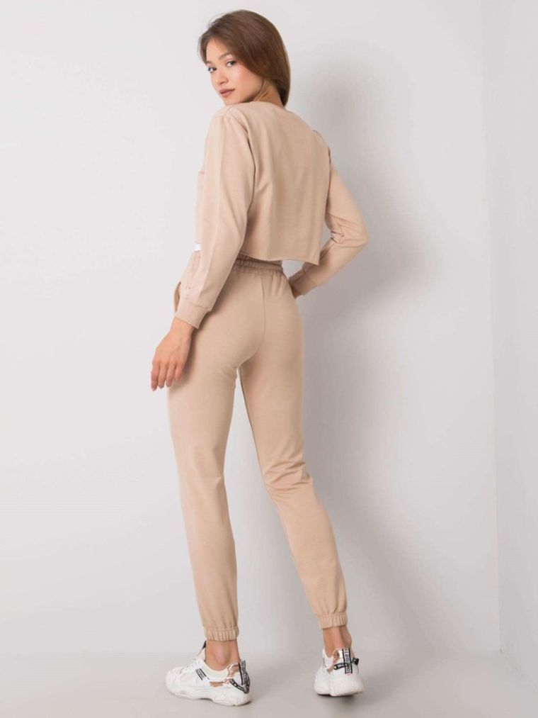Komplet damski, Bluza, Top, Spodnie dresowe, beżowy, Rue Paris