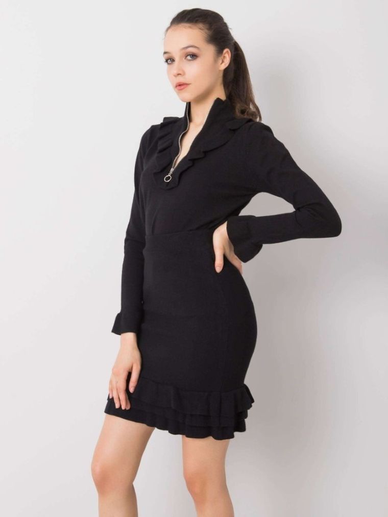 Komplet damski, Bluzka z długim rękawem, Spódnica, czarny, Factory Price