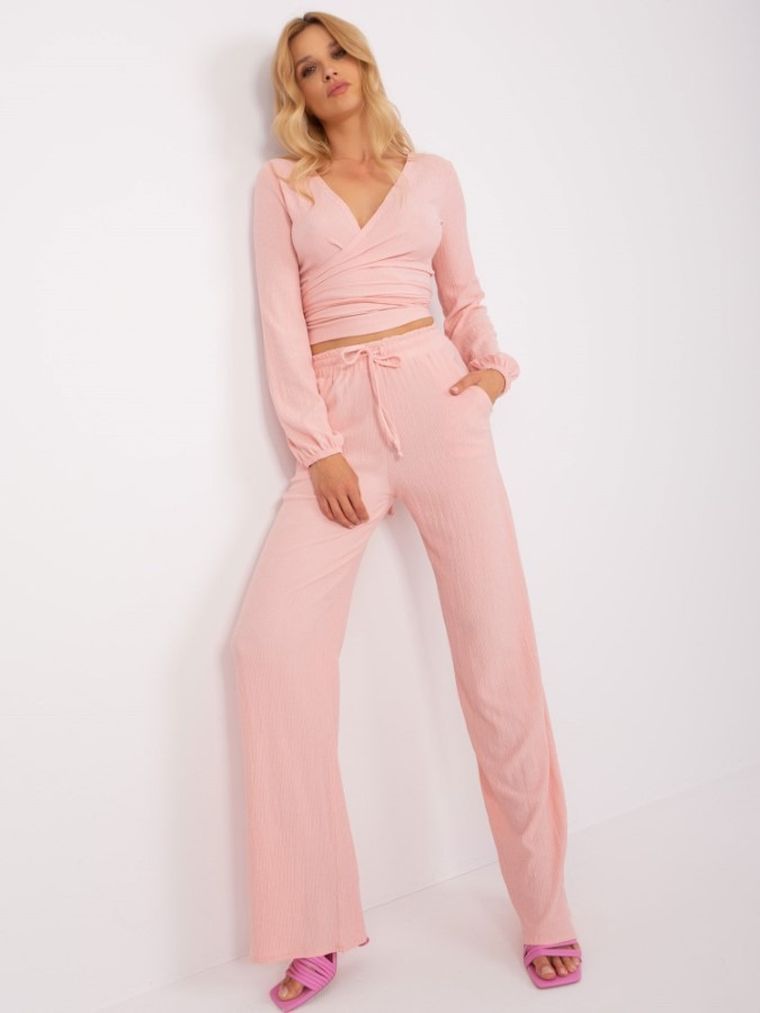 Komplet damski, Bluzka z długim rękawem, Spodnie materiałowe, pomarańczowy, Lakerta