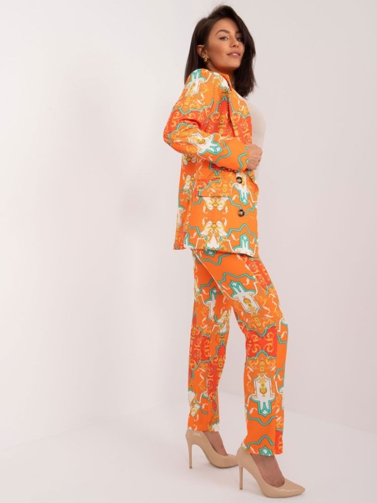 Komplet damski, Marynarka, Spodnie materiałowe, pomarańczowy, Italy Moda