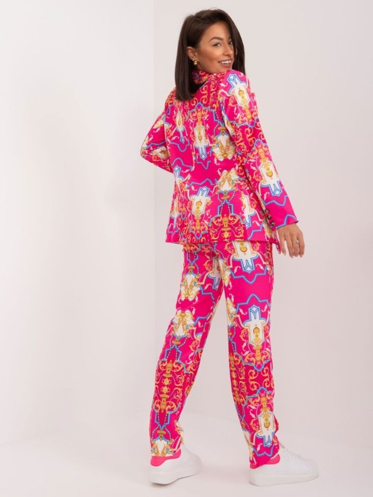 Komplet damski, Marynarka, Spodnie materiałowe, różowy, Italy Moda