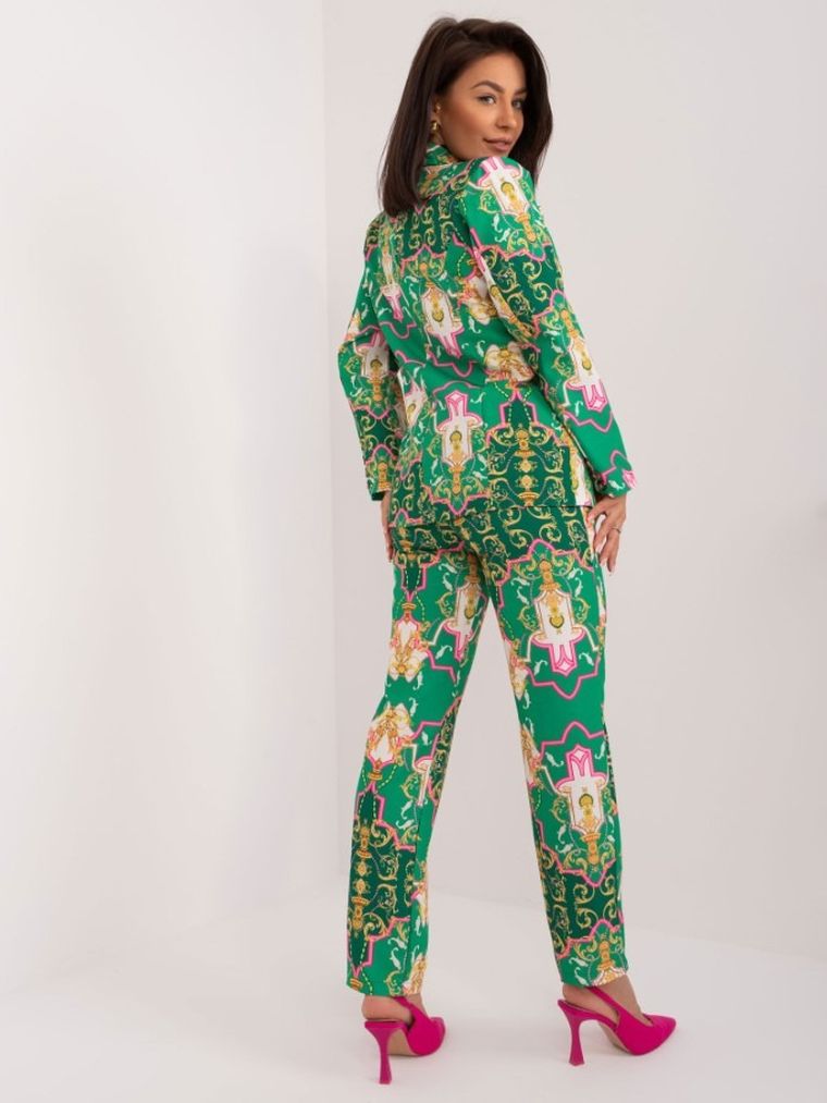 Komplet damski, Marynarka, Spodnie materiałowe, zielony, Italy Moda