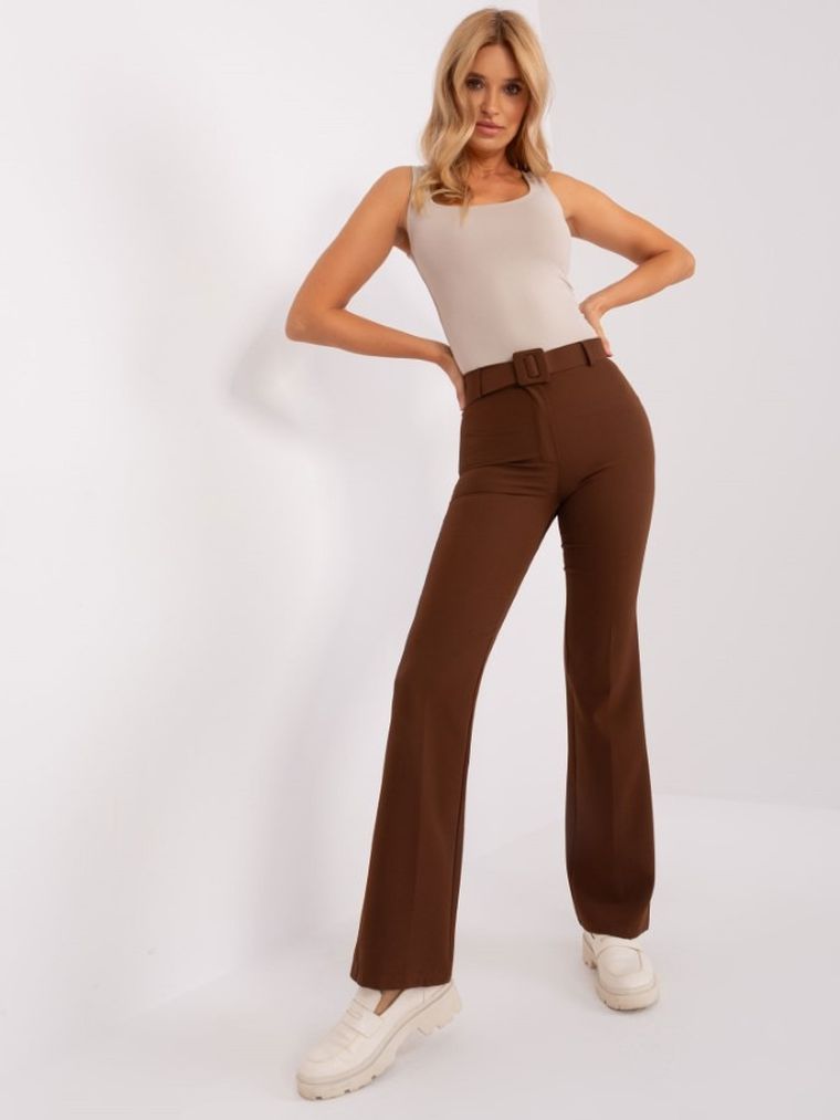 Komplet damski, Spodnie materiałowe, Kamizelka, brązowy, Italy Moda