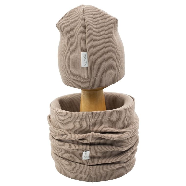 Komplet dziecięcy, Czapka, Komin, brązowy, Nicol
