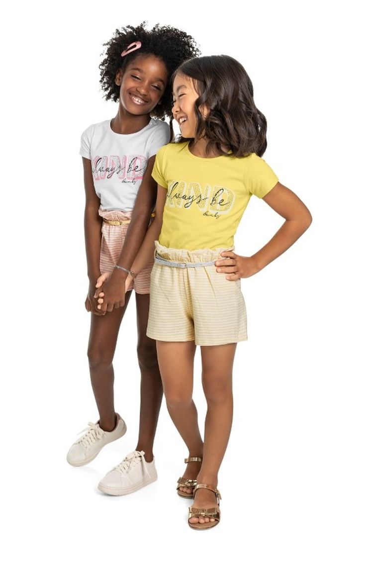 Komplet dziewczęcy, Bluzka z krótkim rękawem, Szorty, żółty, Quimby