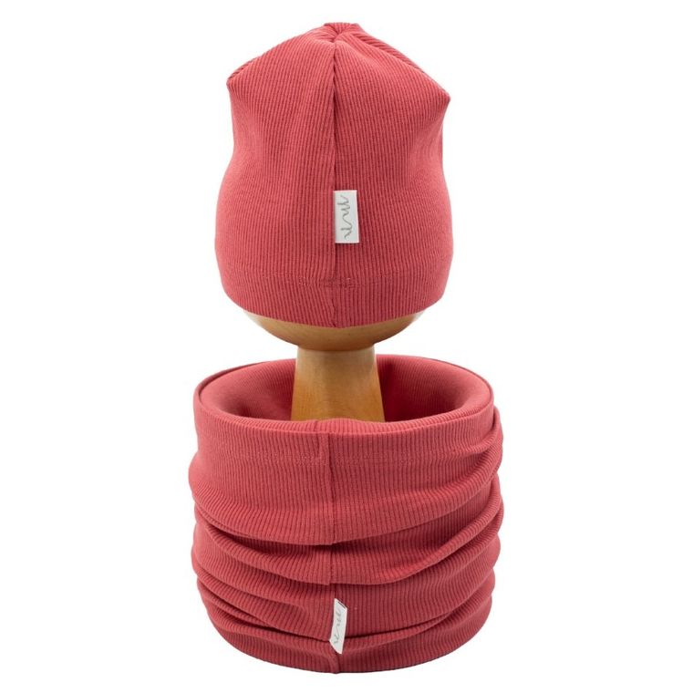 Komplet dziewczęcy, Czapka, Komin, koralowy, Nicol