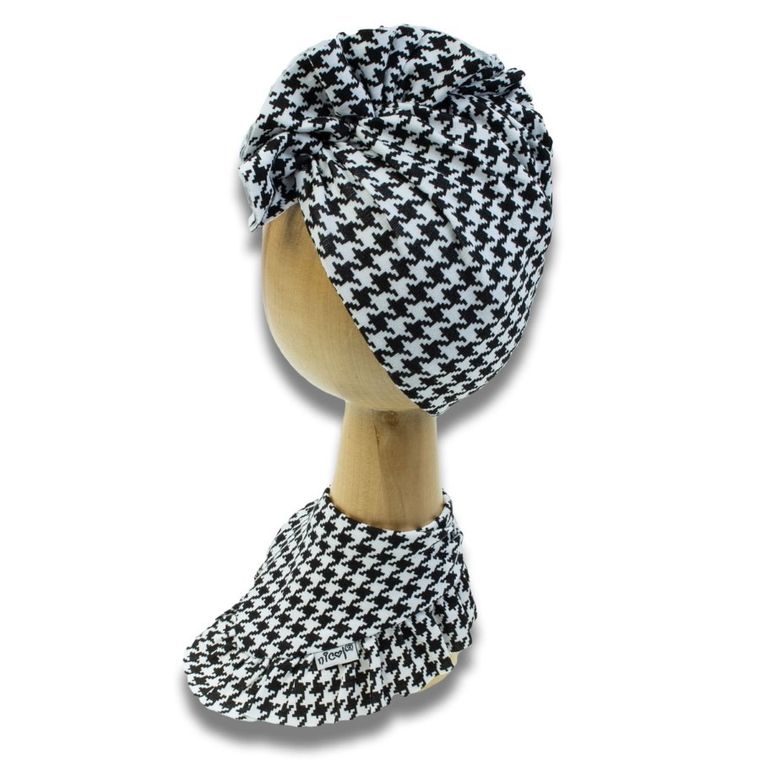 Komplet dziewczęcy, Czapka, Szalik, biało-czarny, Nicol