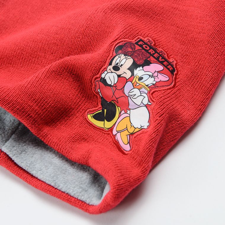 Komplet dziewczęcy, Czapka z pomponem, Komin, szaro-czerwony, Myszka Minnie