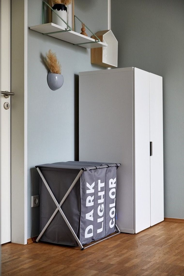 Kosz trójkomorowy na brudną bieliznę, składany, Trio Top, 57-57-38 cm