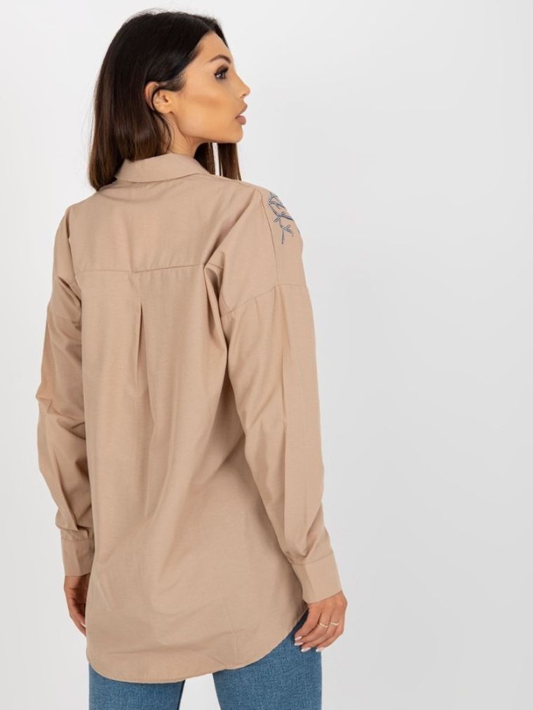 Koszula damska z długim rękawem, beżowa, Factory Price