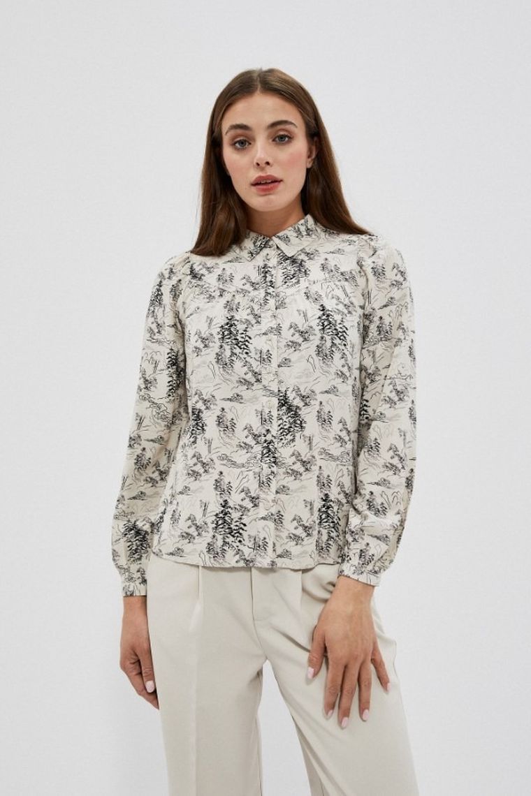 Koszula damska z długim rękawem, beżowa, Moodo