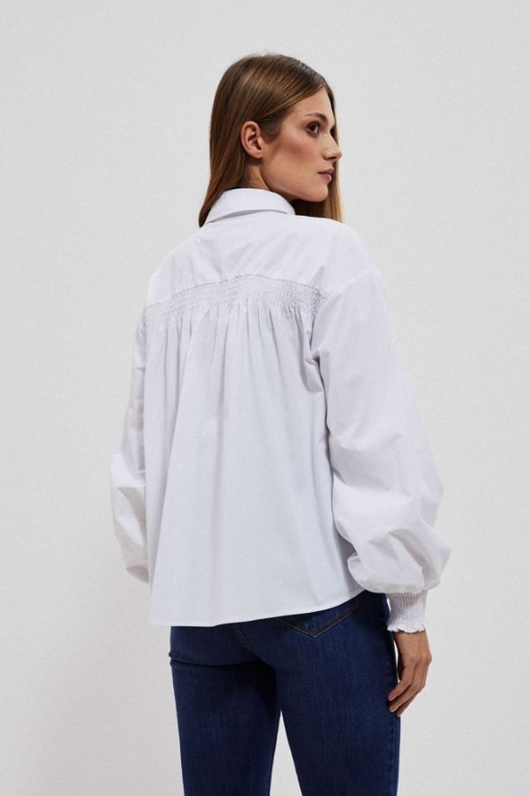 Koszula damska z długim rękawem, biała, Moodo
