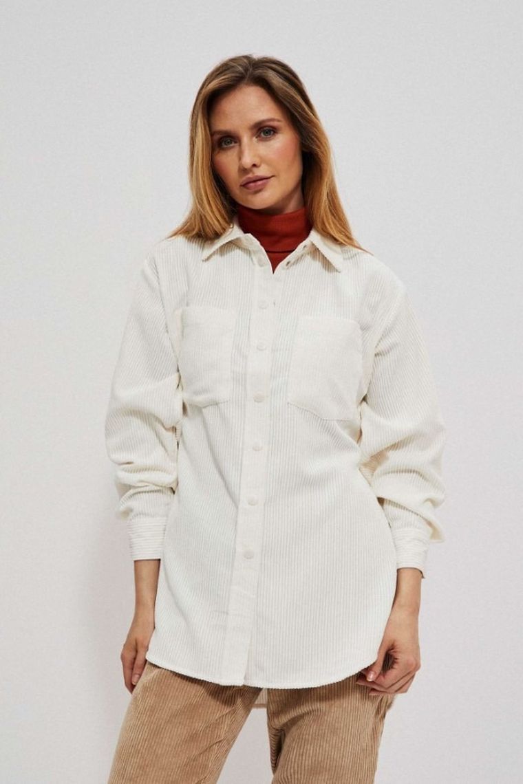Koszula damska z długim rękawem, biała, Moodo