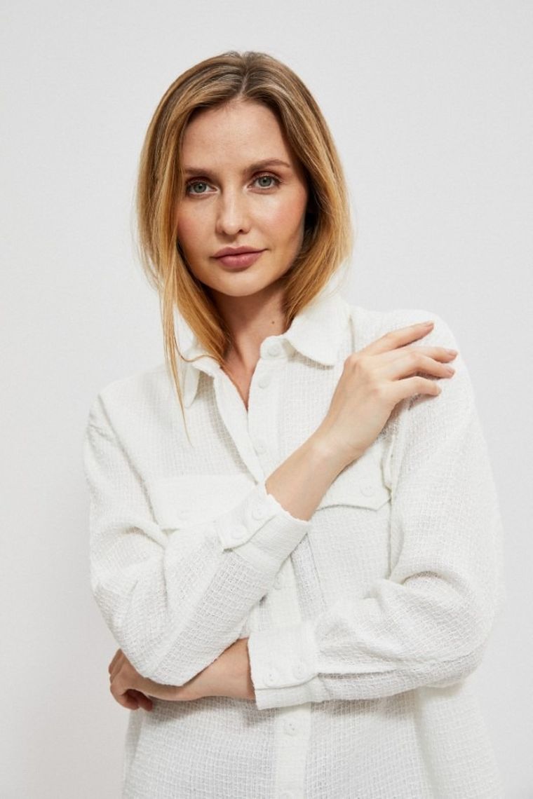 Koszula damska z długim rękawem, biała, Moodo