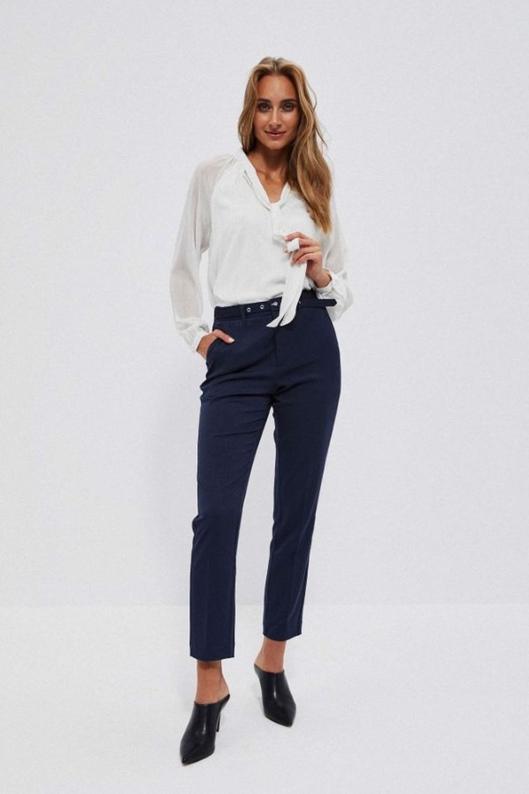 Koszula damska z długim rękawem, biała, Moodo