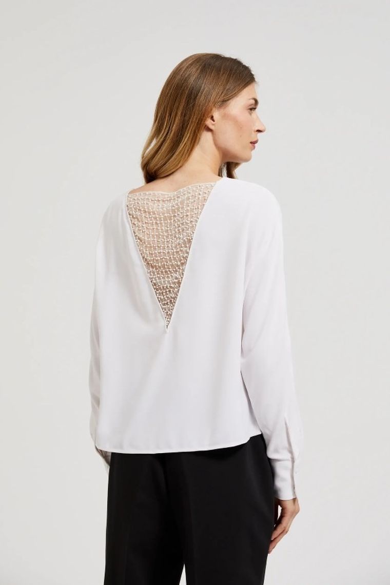 Koszula damska z długim rękawem, biała, Moodo