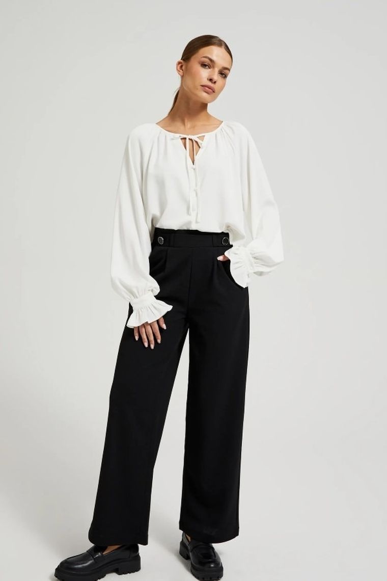 Koszula damska z długim rękawem, biała, Moodo