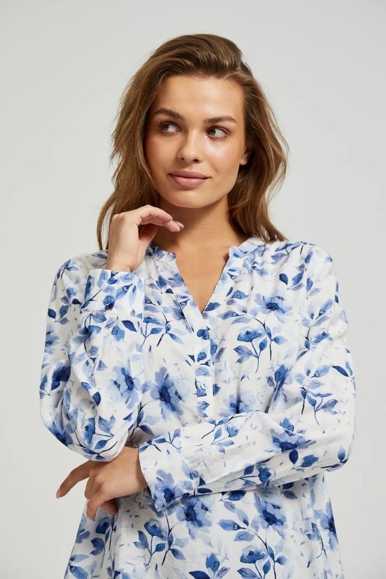 Koszula damska z długim rękawem, biała, Moodo