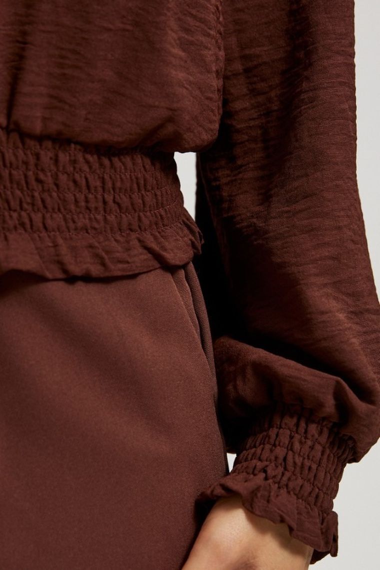 Koszula damska z długim rękawem, brązowa, Moodo