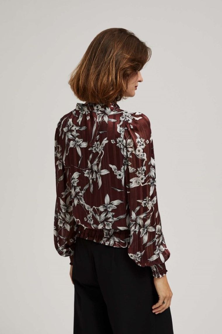 Koszula damska z długim rękawem, brązowa, Moodo