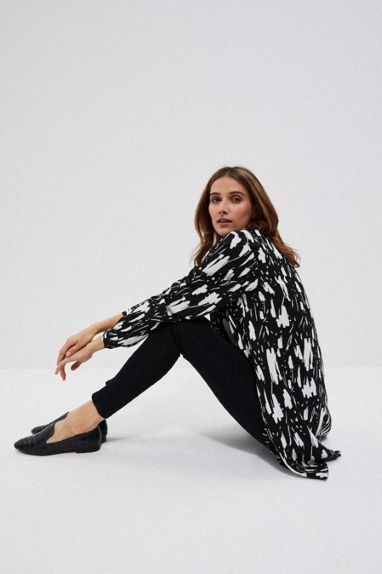 Koszula damska z długim rękawem, czarna, Moodo