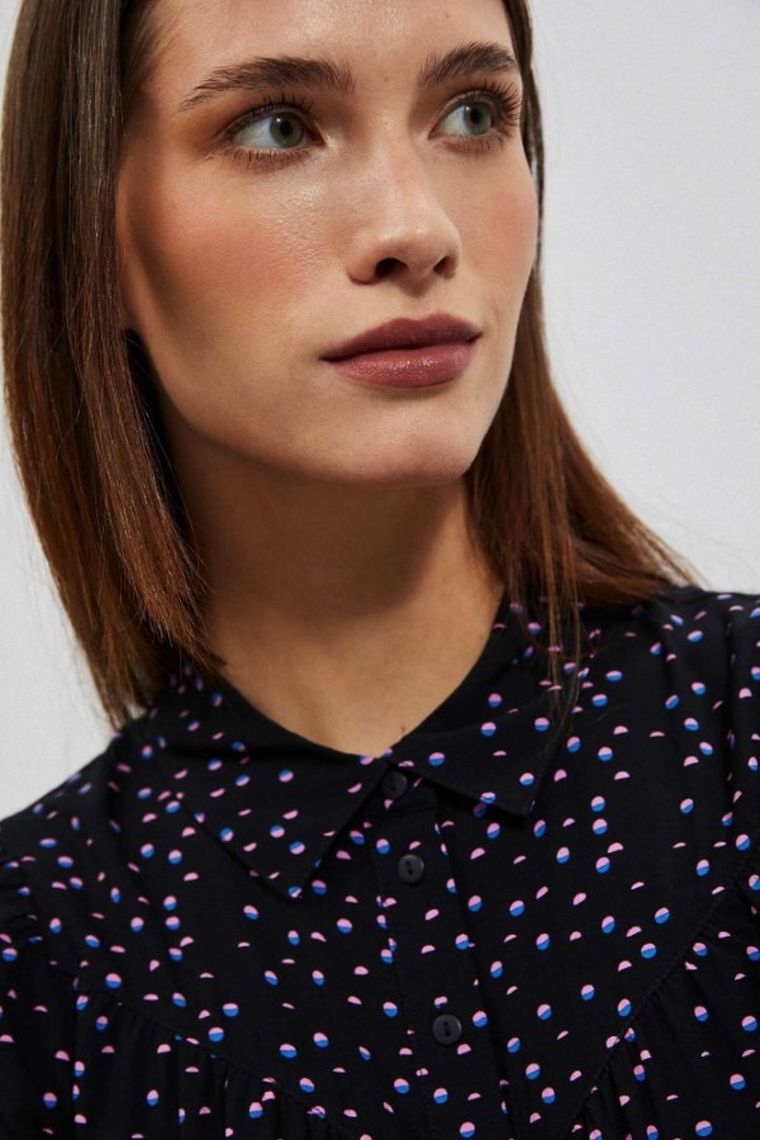 Koszula damska z długim rękawem, czarna, Moodo