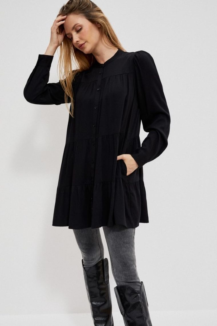 Koszula damska z długim rękawem, czarna, Moodo