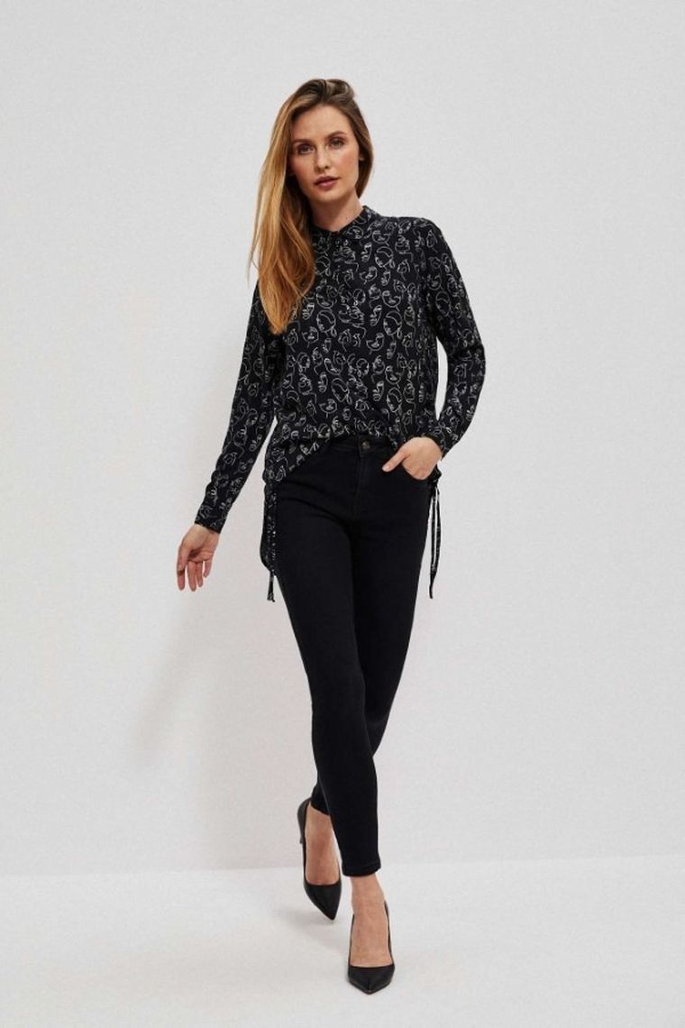 Koszula damska z długim rękawem, czarna, Moodo