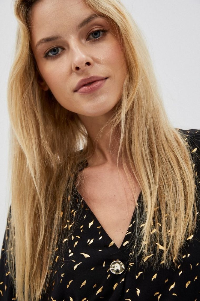 Koszula damska z długim rękawem, czarna, Moodo