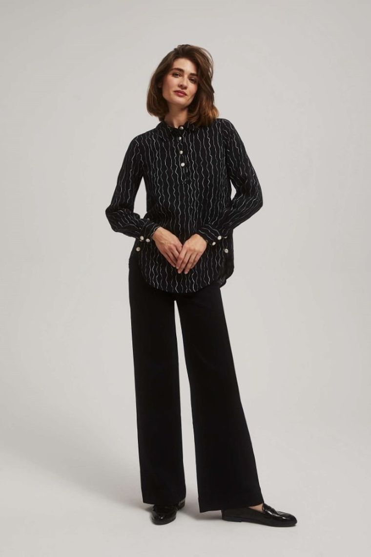 Koszula damska z długim rękawem, czarna, Moodo