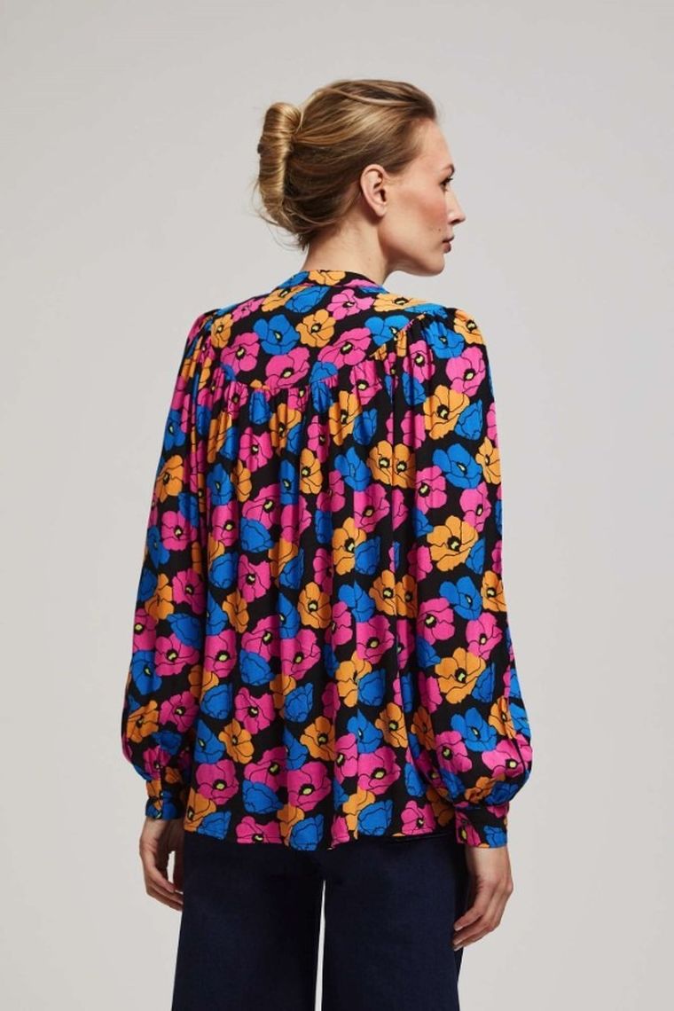 Koszula damska z długim rękawem, czarna, Moodo