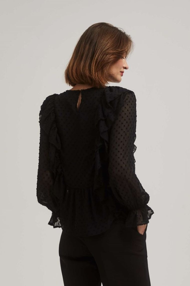 Koszula damska z długim rękawem, czarna, Moodo