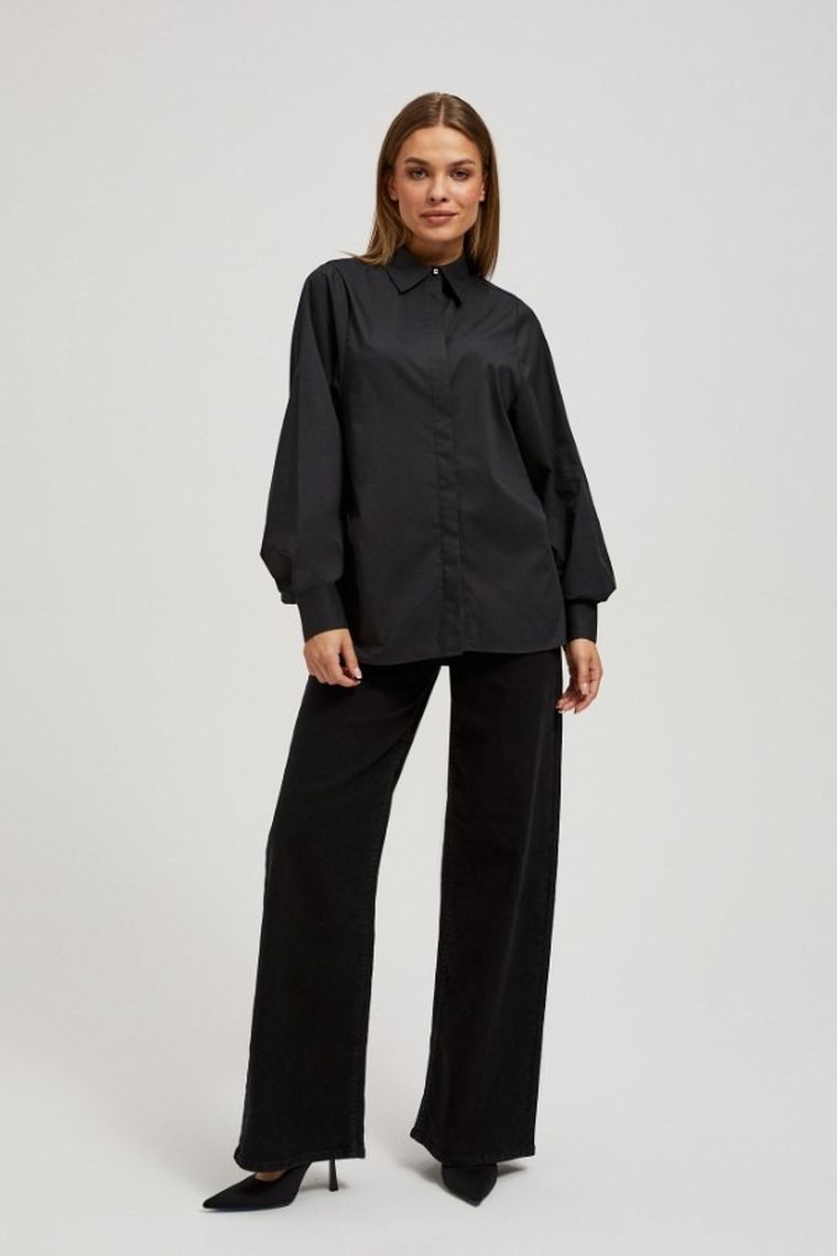 Koszula damska z długim rękawem, czarna, Moodo