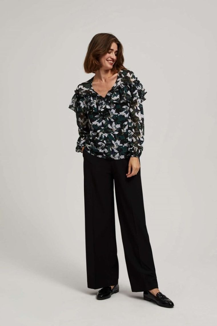 Koszula damska z długim rękawem, czarna, Moodo