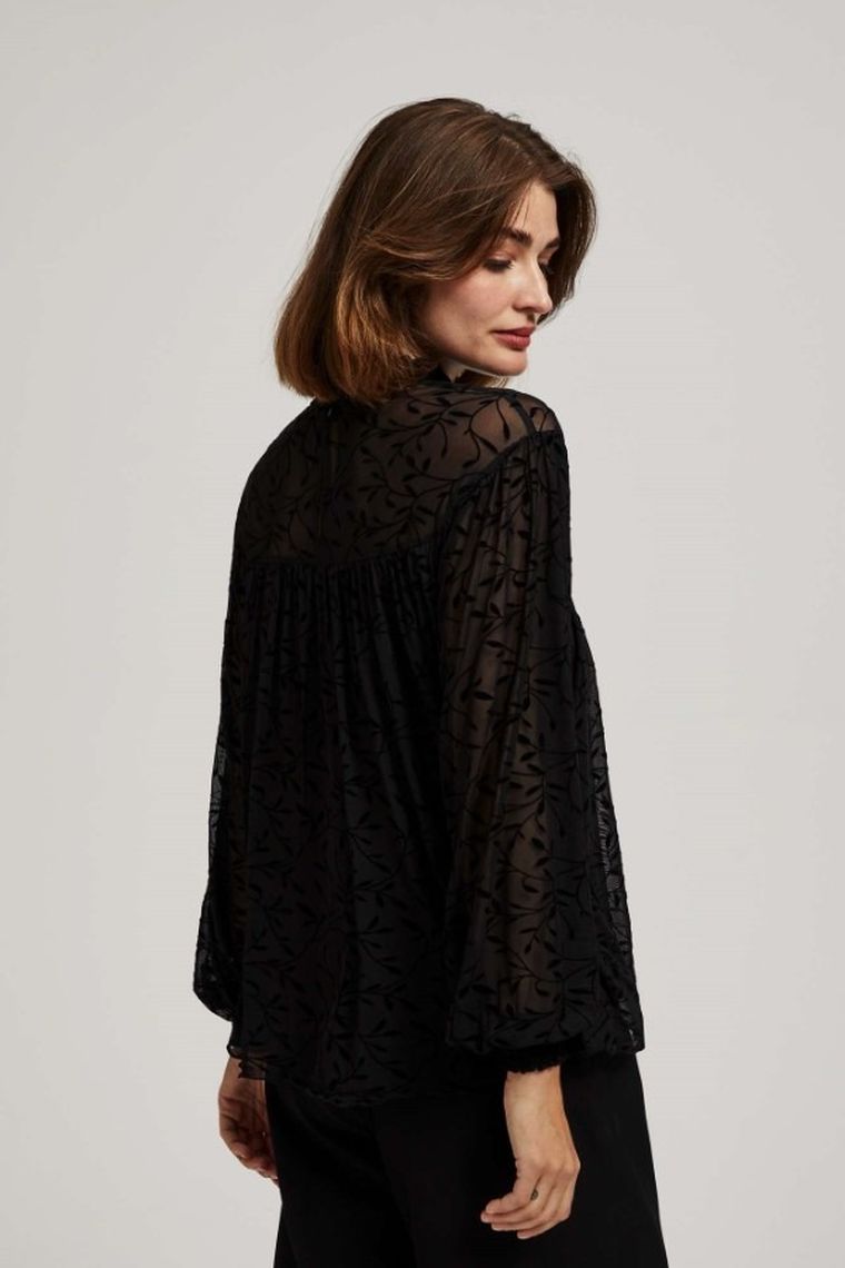 Koszula damska z długim rękawem, czarna, Moodo