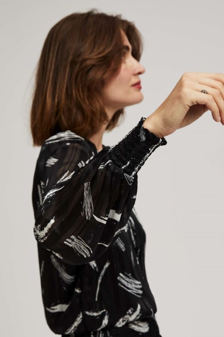 Koszula damska z długim rękawem, czarna, Moodo