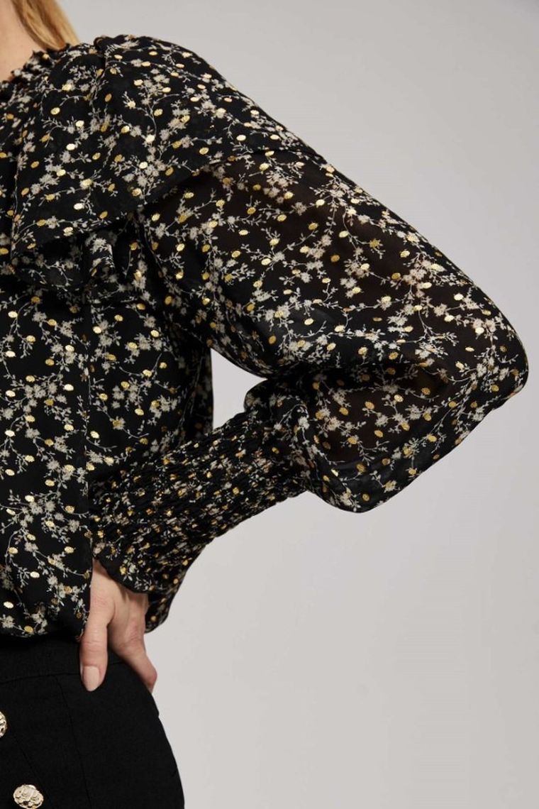 Koszula damska z długim rękawem, czarna, Moodo