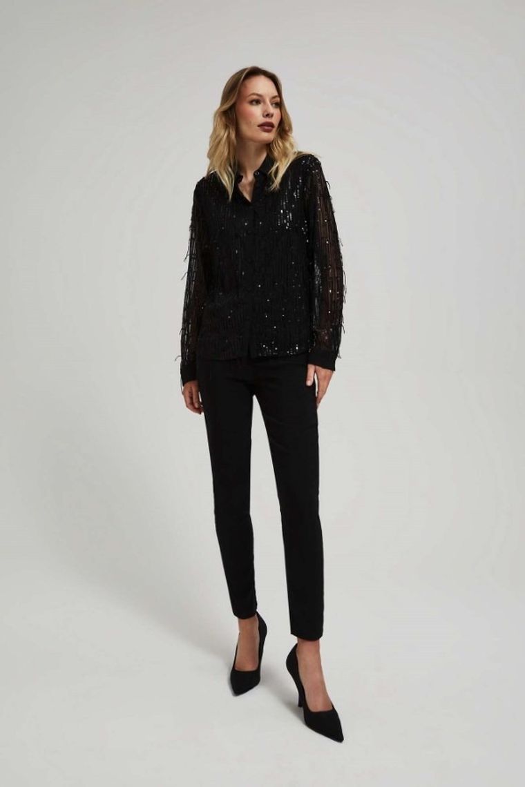 Koszula damska z długim rękawem, czarna, Moodo
