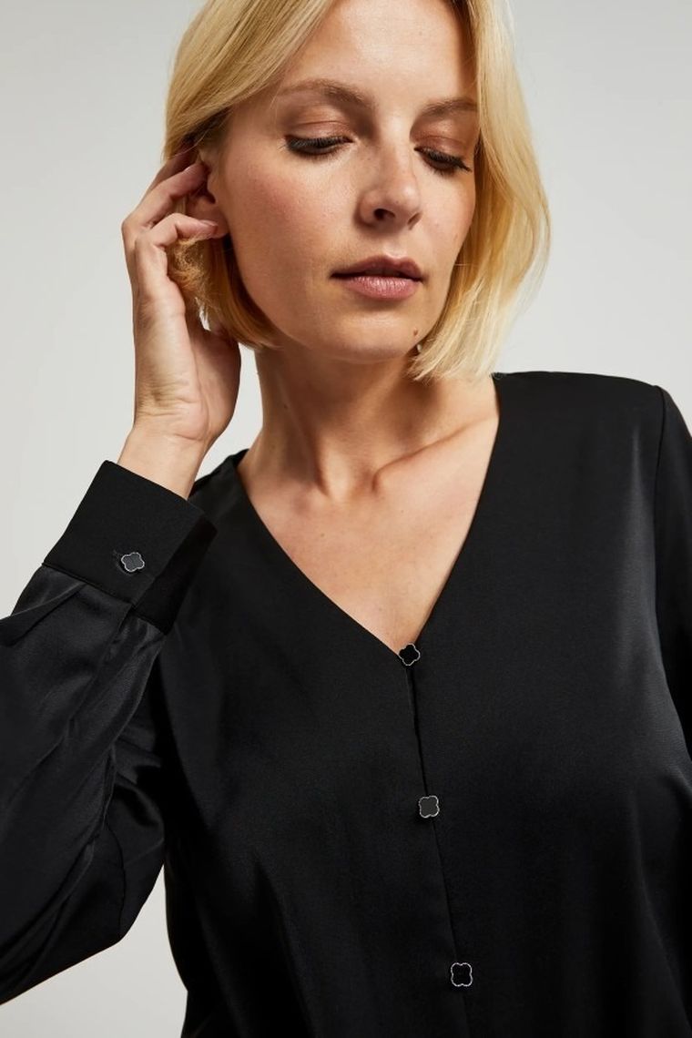 Koszula damska z długim rękawem, czarna, Moodo