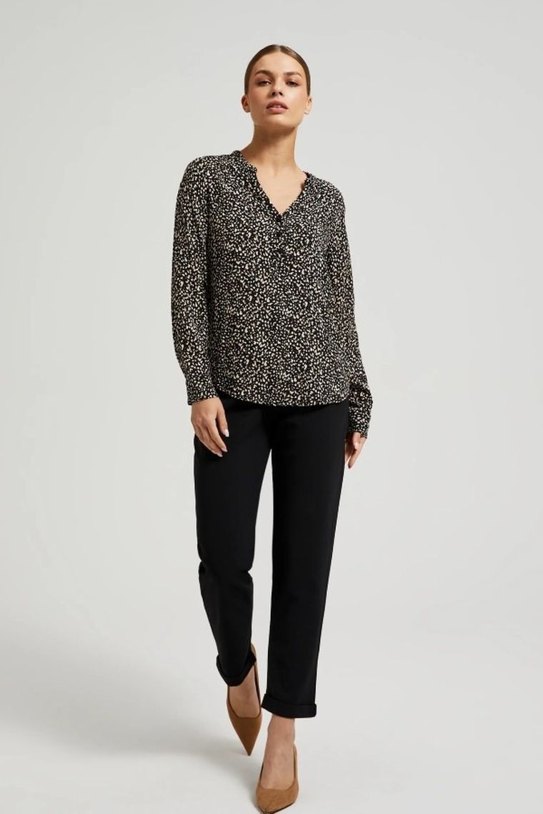 Koszula damska z długim rękawem, czarna, Moodo