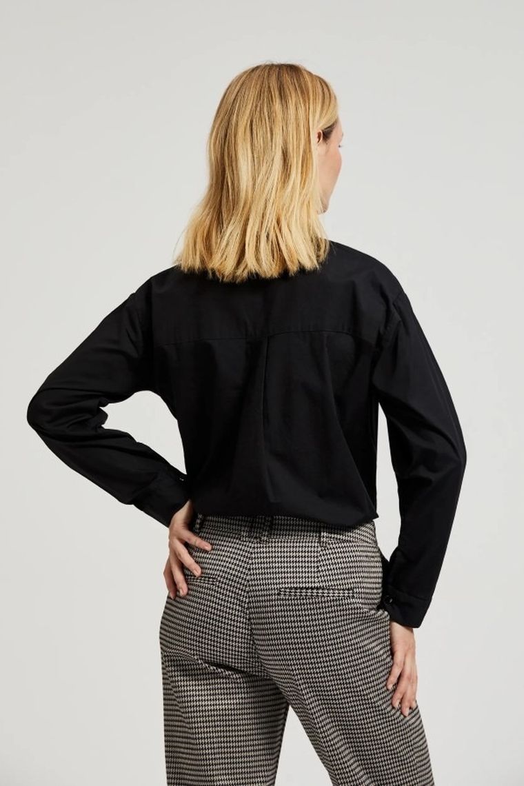 Koszula damska z długim rękawem, czarna, Moodo