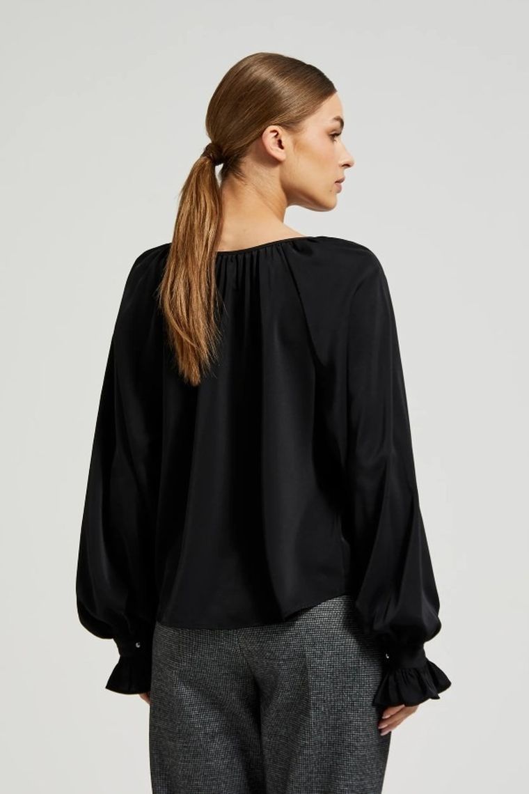 Koszula damska z długim rękawem, czarna, Moodo