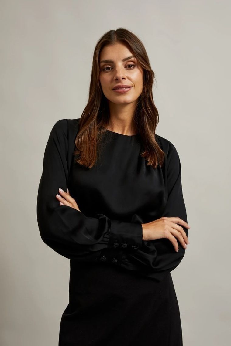 Koszula damska z długim rękawem, czarna, Moodo