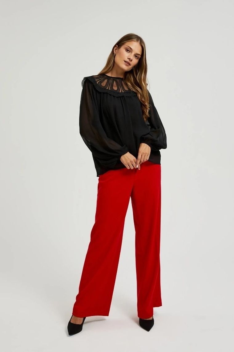 Koszula damska z długim rękawem, czarna, Moodo