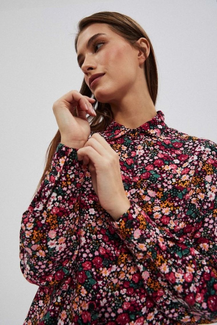 Koszula damska z długim rękawem, czerwona, Moodo