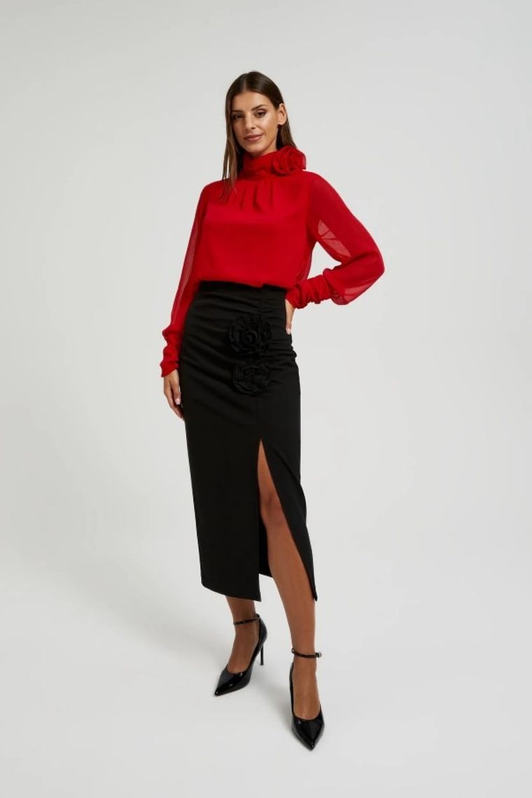 Koszula damska z długim rękawem, czerwona, Moodo