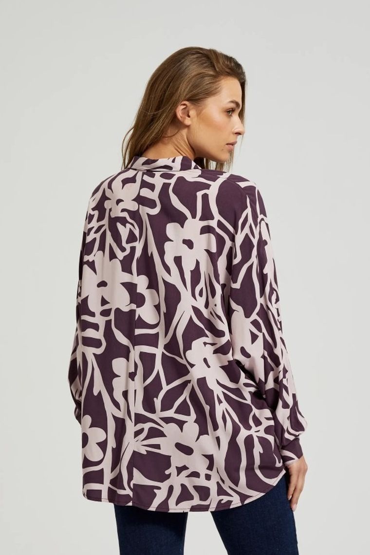 Koszula damska z długim rękawem, fioletowa, Moodo