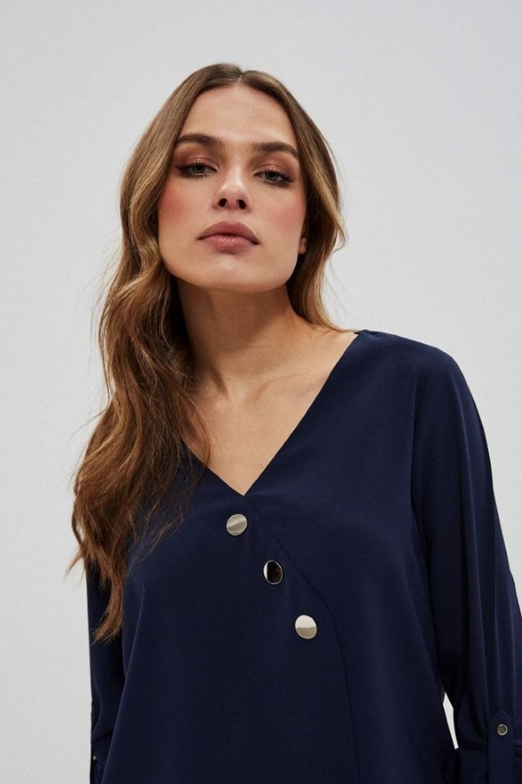 Koszula damska z długim rękawem, granatowa, Moodo