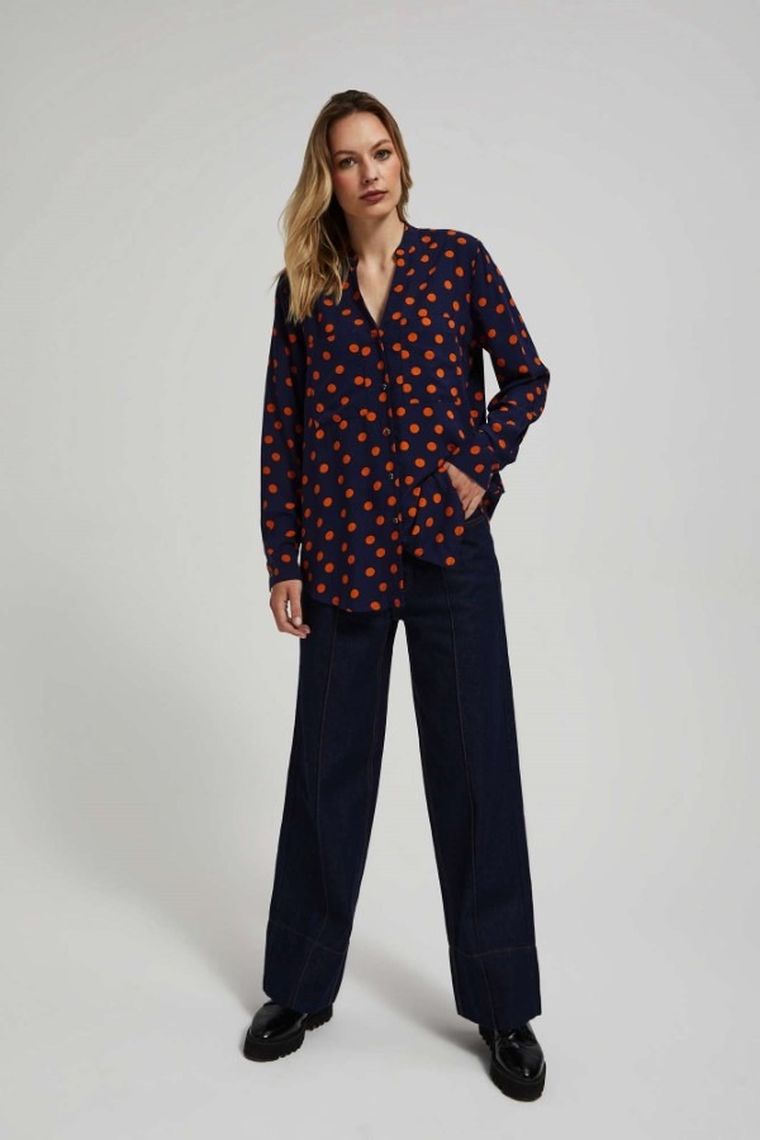 Koszula damska z długim rękawem, granatowa, Moodo