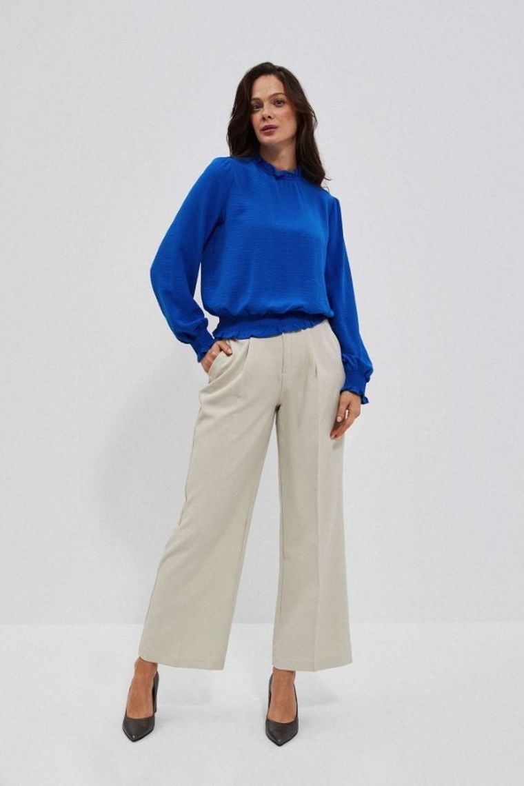 Koszula damska z długim rękawem, niebieska, Moodo